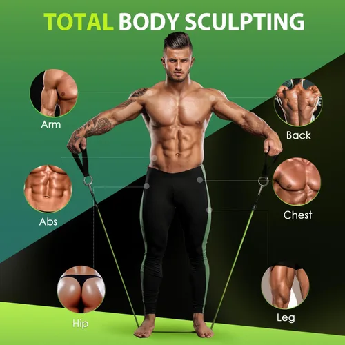 Miniatura 6 de WHATAFIT Bandas de resistencia, bandas de ejercicio, bandas de resistencia para entrenamiento, bandas de entrenamiento con asas para hombres y Verde
