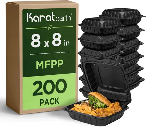 Miniatura 10 de KARAT EARTH Clamshell - Recipientes de alimentos para llevar [6 x 6 pulgadas - 400 quilates] para llevar, aptos para microondas, congelador