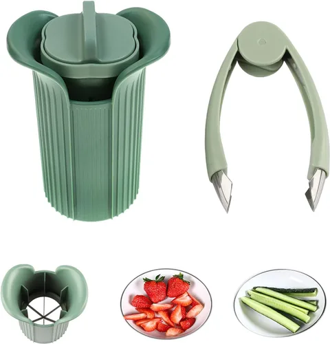 Cortador de pepino, removedor de tallo de fresa y cortador de fresa, cortador de tomate de uva y cereza para niños, cortador de frutas y verduras