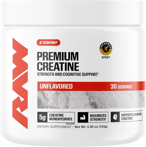 RAW Nutrition Polvo de Monohidrato de Creatina, Sin Sabor (30 Porciones) - Suplemento de Monohidrato de Creatina Micronizado para el Rendimiento en