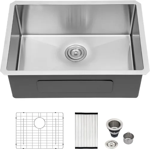 Miniatura 19 de Logmey Fregadero de cocina de montaje inferior de 33 pulgadas 33x19 Fregaderos de acero inoxidable SUS304 calibre 16 hechos a mano de un solo