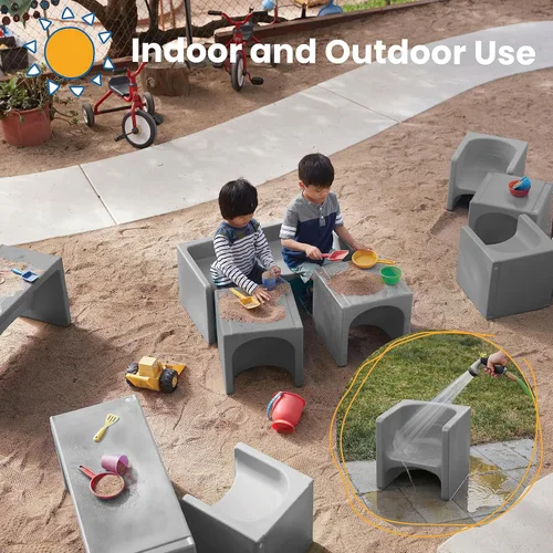 Miniatura 5 de ECR4Kids Tri-Me - Juego de mesa y sillas cubo, muebles multiusos, gris oscuro, 3 piezas