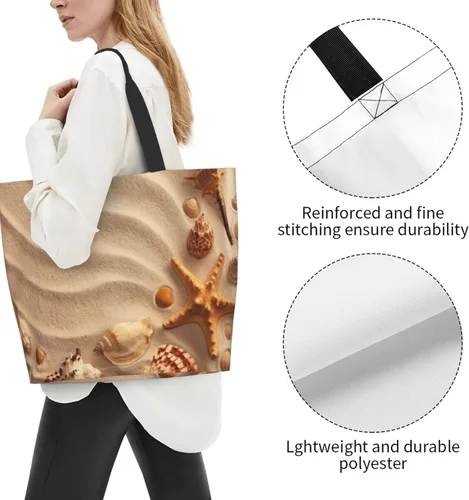 Miniatura 5 de Bolsa de mano de verano para playa, con estrellas de mar, grande, casual, para mujer, bolsas de hombro reutilizables para el trabajo, compras