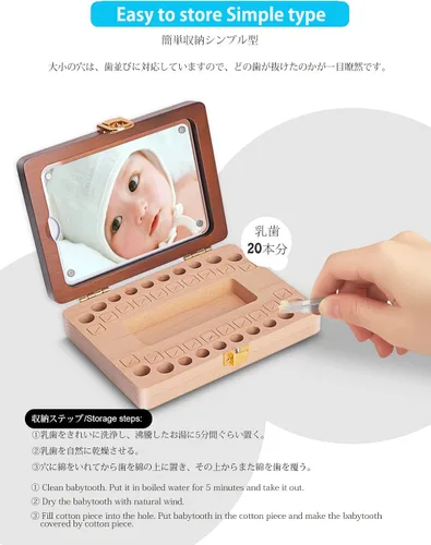 Miniatura 6 de Caja de recuerdo de dientes de bebé, caja de madera hecha a mano para guardar recuerdos de dientes con marco de fotos, adecuada para niños y niñas