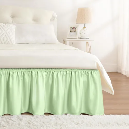 Miniatura 57 de Falda de cama RIMELA envoltura volante elástica que protege contra el polvo con color sólido, resistente a las arrugas y a la decoloración con Blanco