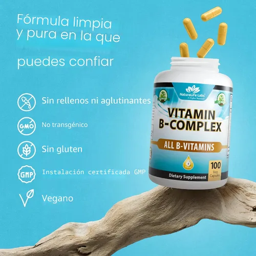 Miniatura 6 de NaturaLife Labs Complejo de vitamina B – Todas las vitaminas B, incluyendo activos B2, B6, B9 y B12 (metilcobalamina), más B1, B3, B5, B7 y vitamina