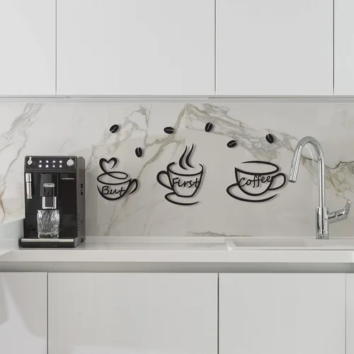 Miniatura 8 de 4eN Letrero de pared con texto en inglés «But First Coffee» – Decoración moderna de madera MDF para cocina y cafetería – Elegante decoración