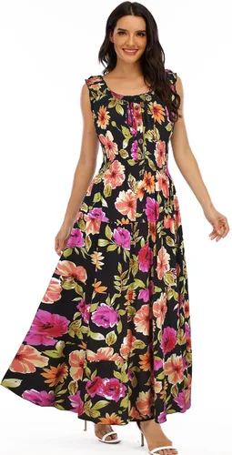 Miniatura 3 de OSTOO Women's 2024 Summer Boho Floral Print Tiered Casual Flowy Long Maxi Dress