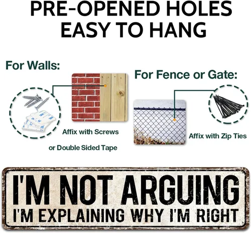 Miniatura 3 de Cartel de hojalata vintage de 4 x 16 pulgadas con texto en inglés "I'm Not Arguing, I'm Explaining Why I'm Right