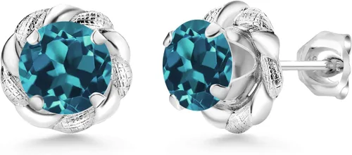 Miniatura 158 de Gem Stone King Aretes de plata de ley 925 de 0.236 in con piedra natal redonda para mujer