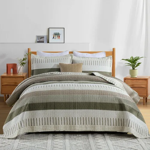 Miniatura 10 de Y-PLWOMEN Colcha tamaño Queen – Colcha reversible de 100% algodón a rayas estilo granja, ligera, acogedora y moderna, ropa de cama de campo