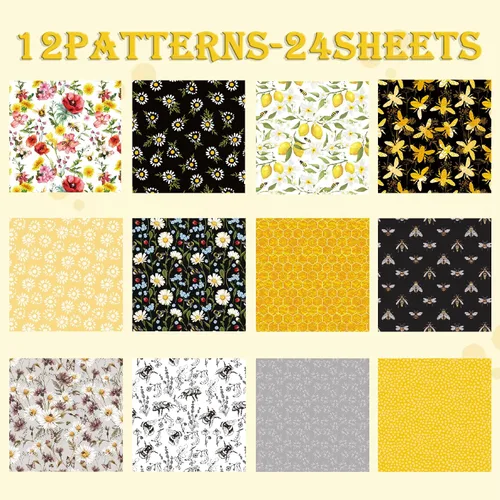 Miniatura 4 de Paquete de papel de origami con patrón de abeja, 24 hojas de una cara de 6 x 6 pulgadas, fondo de miel, álbum de recortes de panal de abeja, papel