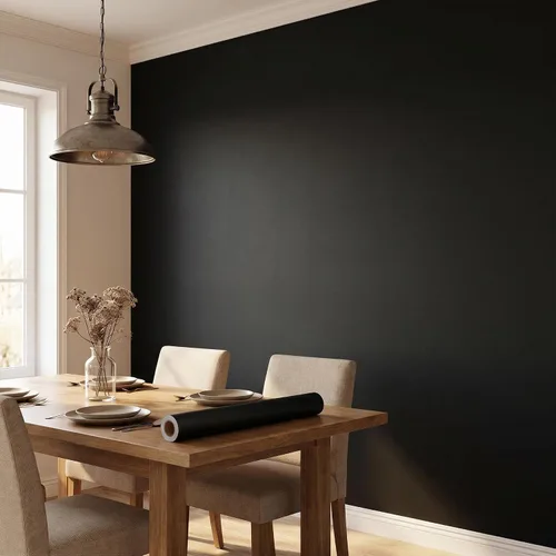 Miniatura 5 de Papel tapiz negro de 17.51 x 118 pulgadas, despegar y pegar, extraíble, autoadhesivo, papel de contacto negro para armarios, dormitorio, baño