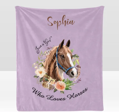 Miniatura 11 de Manta personalizada con texto en inglés «Just a Girl Loves Hors», manta de forro polar suave con nombre para regalos, sofá cama (50 x 60 pulgadas)