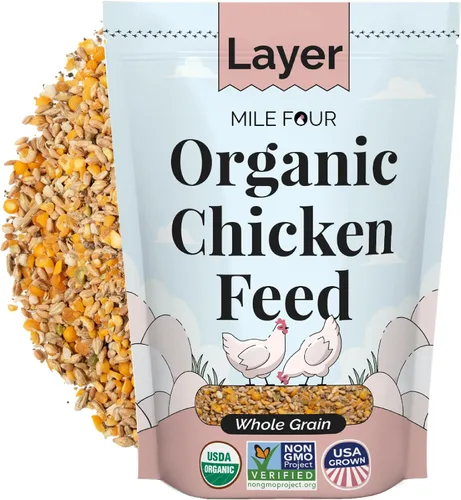 Mile Four Alimento orgánico para pollo: capa de grano entero, sin OMG, cultivado en EE. UU., 16% de proteínas, sin maíz, sin soja, alimento no