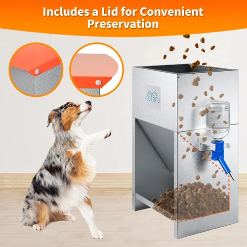Miniatura 2 de Comedero automático para perros alimentado por gravedad con cuenco de agua, estación de alimentos de acero galvanizado para interiores y exteriores