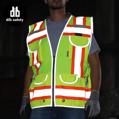 Miniatura 7 de Dib Safety Chaleco Reflectante de Servicio Pesado, Chaleco de Ingeniero de Alta Visibilidad de Dos Tonos, Fabricado con Cinta 3M, Cuello Acolchado