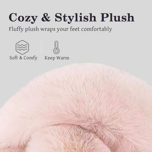 Miniatura 2 de Parlovable Pantuflas peludas para mujer, cómodas con banda cruzada, zapatos de casa de espuma viscoelástica con punta abierta, regalos