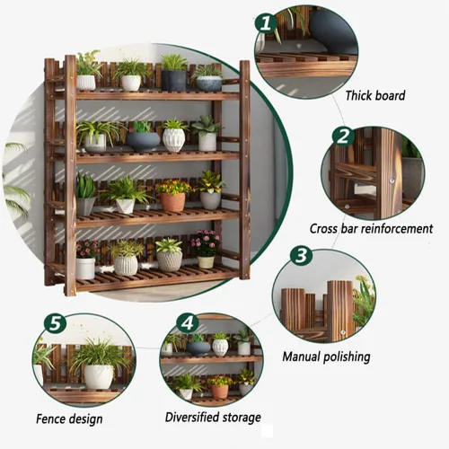 Miniatura 3 de Soporte de madera para plantas de 4 niveles, fácil de montar, estante de madera multifuncional para plantas, soporte de madera para múltiples