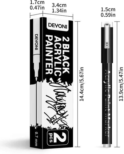 Miniatura 7 de Paquete de 2 bolígrafos de pintura acrílica negra, punta extrafina de 0.028 in, marcadores acrílicos a base de agua para madera, papel, pintura