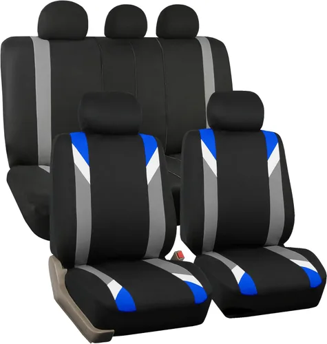 Miniatura 23 de FH Group - Fundas de tela para asientos delanteros bajos de auto con reposacabezas extraíble, ajuste universal, compatible con bolsa de aire