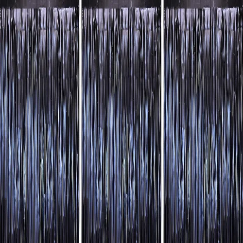 Miniatura 53 de Voircoloria - Cortinas de fondo de flecos de papel de aluminio para fiestas, 3 piezas, 39.6 x 98.4 pulgadas, azul retro 48 Retro Azul
