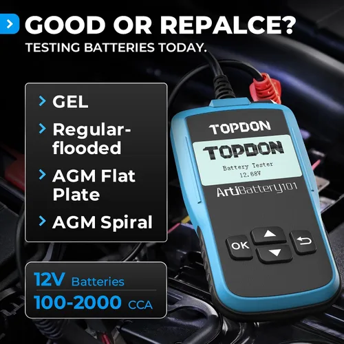 Miniatura 4 de TOPDON AB101 Probador de Batería de Coche 12V Probador de Carga de Batería de Coche en Sistemas de Arranque y Carga, Analizador de Alternador