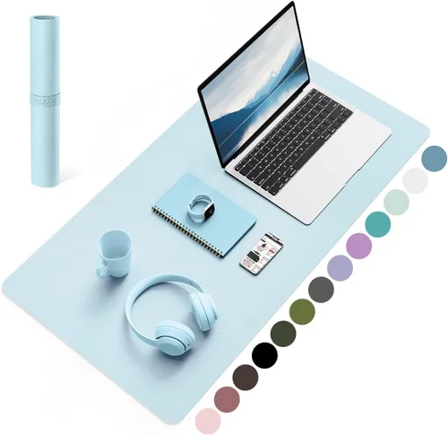 Miniatura 34 de YSAGi Almohadilla de escritorio de piel antideslizante, tapete impermeable para teclado de computadora portátil, protector de mesa y alfombrilla