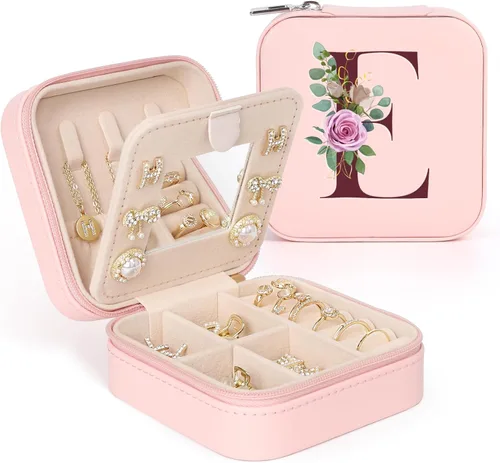 Joyero pequeño con inicial, estuche organizador de joyas de viaje, estuche de joyería pequeño personalizado, estuche organizador de joyas, caja de