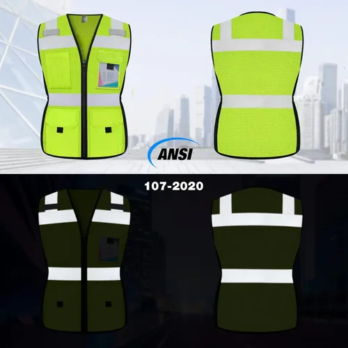 Miniatura 2 de TCCFCCT Chaleco de seguridad para mujer, chaleco reflectante de malla de 11 bolsillos con cremallera, chaleco de trabajo de construcción de neón