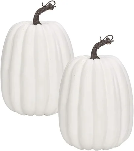 Miniatura 10 de WESAPPINC Calabazas artificiales, 12 calabazas falsas blancas surtidas, calabazas grandes de cosecha sintética para otoño, Acción de Gracias
