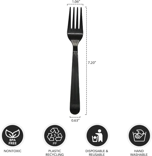 Miniatura 4 de Party Essentials Juegos de Utensilios de Plástico Negro Envueltos Individualmente/Paquetes de Cubiertos de Servicio Pesado, Tenedor, 100
