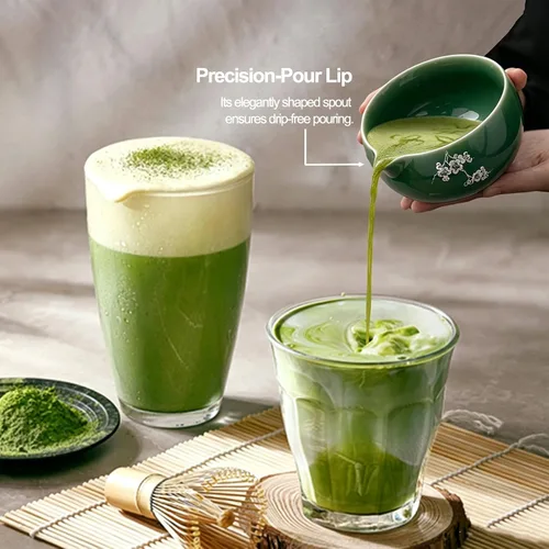 Miniatura 7 de Juego de batidores de matcha, 8 piezas de cerámica con cuenco matcha, batidor y soporte de matcha, cuchara y cuchara de bambú, soporte para cuchara