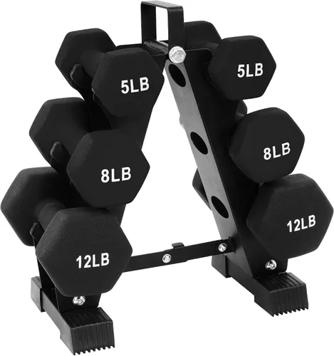 Miniatura 10 de BalanceFrom Neoprene Coated Iron Dumbbell Hex Weights Set with Stand – Color-Coded or Black Options with Non-Slip Grip for Strength Training