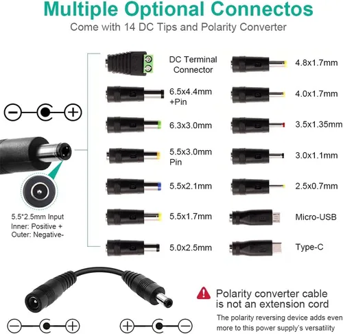 Miniatura 3 de Fuente de alimentación universal de 120 W CC ajustable 3 V ~ 24 V Adaptador de CA/CC de conmutación variable de 100 V-240 V CA a CC 24 V 5 A con 14