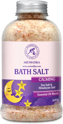 Sales de baño calmantes de 21.16 onzas – con aceites esenciales de sándalo, lavanda y bergamota – Sales marinas de baño naturales de 21.16 oz –