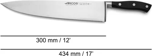Miniatura 2 de Arcos Cuchillo de chef forjado de acero inoxidable de 12 pulgadas. Cuchillo de cocina profesional multiusos para cortar carne y verduras. Mango Negro