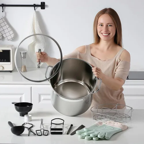 Miniatura 6 de Olla de Enlatado de Acero Inoxidable con Estante y Tapa, Gran Enlatador de Baño de Agua, Kit Inicial Completo de Suministros para Enlatado Casero