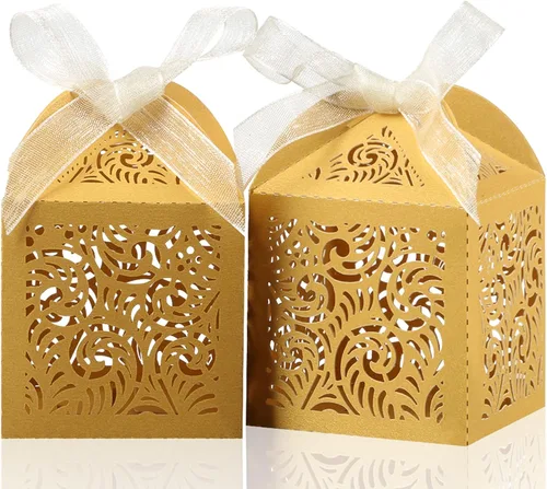 Miniatura 8 de COTOPHER 60 cajas de recuerdo cortadas con láser, caja de regalo pequeña de 2 x 2 x 2.75 pulgadas para regalos, recuerdos de fiesta de boda