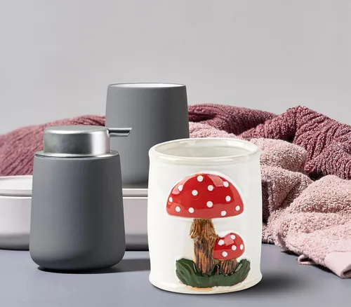 Miniatura 4 de dgudgu Soporte de cepillo de maquillaje de hongos Organizador de brochas de maquillaje de cerámica Organizador de brochas de maquillaje blanco