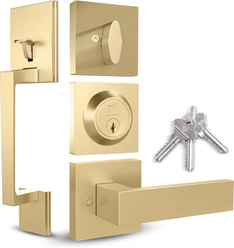 Miniatura 8 de Mega Handles - Juego de manijas de puerta de entrada TOBELLE en acabado negro mate - Manija de un solo cilindro con palanca para puertas de entrada