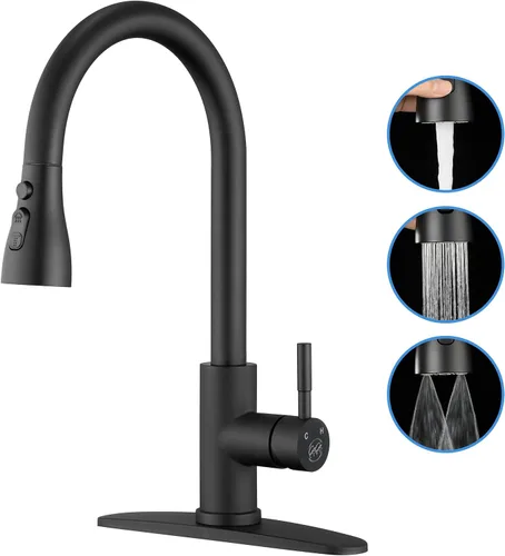 Miniatura 11 de GAGALIFE Grifos de cocina con rociador desplegable – Grifo de fregadero de cocina con hoja de alta presión, níquel cepillado de arco alto, mango
