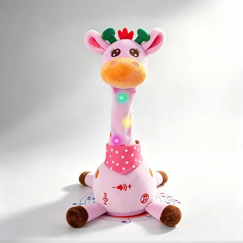 Miniatura 10 de Jirafa que habla bailando con cuernos dorados, juguete de peluche para bebé que repite lo que dices, juguete musical con cuernos dorados, regalos