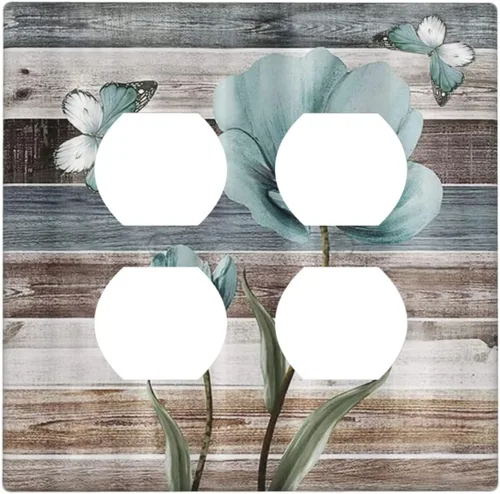 Miniatura 119 de Cubiertas de Interruptor de Luz Artísticas de Cuádruple Palanca con Hojas Tropicales Florales Boho, Flores Bohemias Decorativas Botánicas, Placas