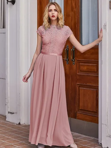 Miniatura 4 de Miusol Vestido largo formal de dama de honor con cuello redondo y encaje floral para mujer