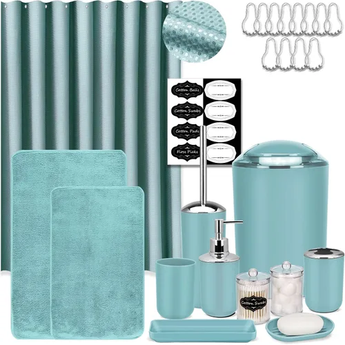 Miniatura 13 de Conjunto de Accesorios de Baño IMAVO, Juego de Baño Verde, Juego de 7 Piezas de Accesorios de Baño, Bandeja, Cepillo de Inodoro, Bote de Basura