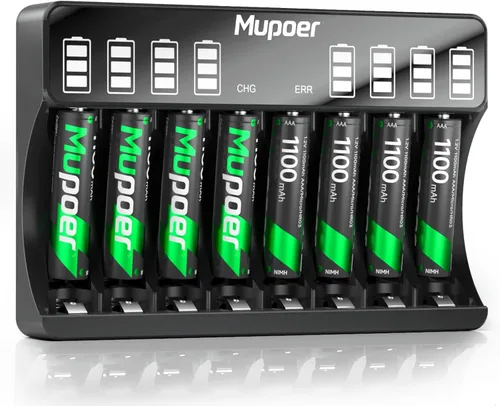 Miniatura 12 de Mupoer Paquete de 4 baterías AA recargables, batería Ni-MH 2800mAh de alta capacidad 2A, baterías de autodescarga baja de 1.2 V doble A