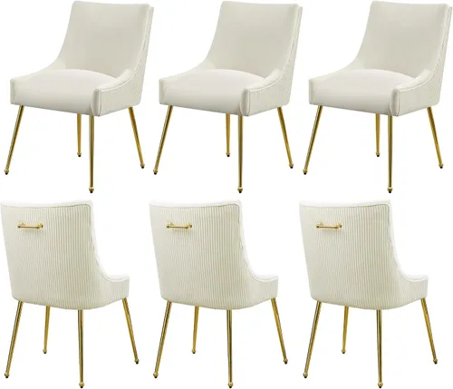 Miniatura 14 de WUTUTUEE Juego de 2 sillas de comedor de terciopelo, patas doradas, sillas decorativas tapizadas de terciopelo, diseño de respaldo plisado y asa