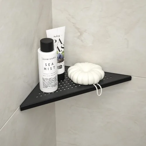 Estante de Ducha de Esquina, Acero Inoxidable 304 Negro Mate de 10 pulgadas con Rejilla Empotrada para Pared de Azulejos, Estante de Baño Empotrado