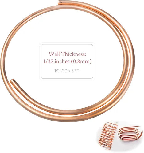 Tubo de Cobre 99.9% 1,27 cm de diámetro exterior x 1,1 cm de diámetro interior 1,5 m, Pared del Tubo: 0,8 mm, Tubos Redondos Sin Costuras T2 de